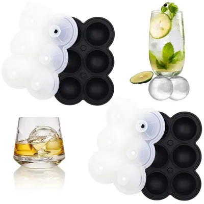Produktbild von 2er-Pack Eiswürfelform Silikon, 4.5 cm runde Eiswürfel, BPA-frei, Schwarz