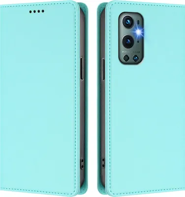 Produktbild von Handyhülle für OnePlus 9 Pro, Kunstleder Klapphülle Stoßfeste Magnetische Hülle mit Ständer Türkis