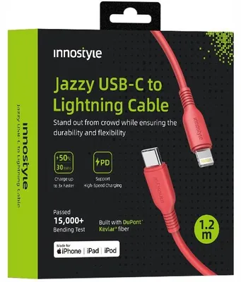 Obrázok produktu pre Innostyle Jazzy Usb-C Lightning Mfi Rýchlonabíjací Kábel Pre Iphone Polyamid 1M Červený