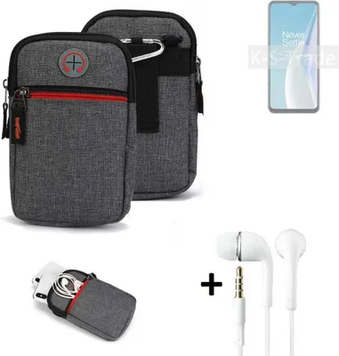 Produktbild von K-S-Trade Gürteltaasche + Kopfhörer kompatibel mit OnePlus Nord N20 SE Handy Tasche Holster Schutz Hülle Handy Hülle grau Zusatzfächer 1x