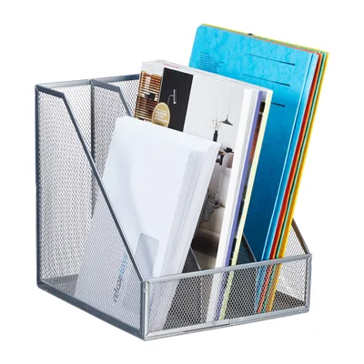 Obrázok produktu pre Kovový organizér na stôl s 3 priehradkami RD47543, strieborný