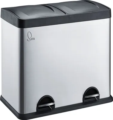 Image de SVITA T2X24 Poubelle en inox 48 litres (2 x 24L) Poubelle à pédale Poubelle de tri avec tiroirs inox