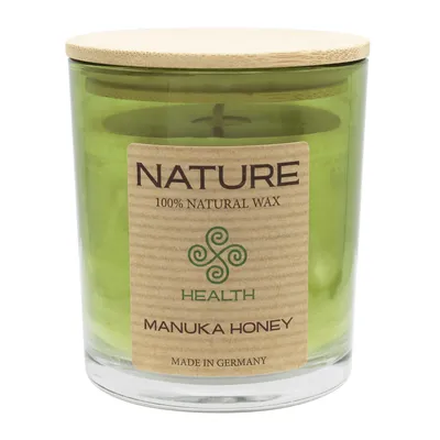 Produktbild von Duftkerze im Glas Manuka Honig mit Naturwachs und Holzdeckel