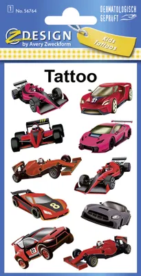 Zdjęcie produktu dla AVERY Zweckform 56764 ZDesign KIDS tatuaże dla dzieci "Samochody wyścigowe", czarny/czerwony