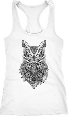 Produktbild von Damen Tank-Top Eule Atzekenmuster Boho Bohamian Atzec Owl geometrisch Zentangle Racerback Neverless® weiß S