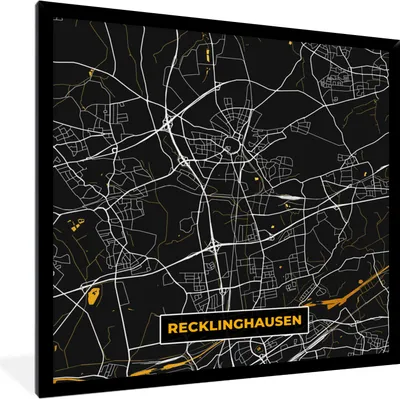 Produktbild von MuchoWow® Gerahmtes Poster Deutschland - Schwarz und Gold - Recklinghausen - Stadtplan - Karte 40x40 cm - Poster mit Schwarzem Bilderrahmen Wandposter Rahmen Foto Bilder - Mit Rahmen - Wanddekoration Schlafzimmer