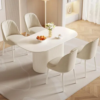 Productafbeelding van Eetset met 4 stoelen, wit, Scandinavisch design, 160 cm