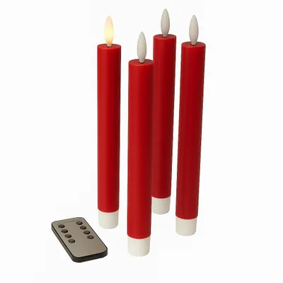 Produktbild von LED Kerzen mit Timer | Stabkerze rot 24,5 cm | LED Echtwachskerzen mit dimmbarer, flackernder 3D Flamme und Fernbedienung
