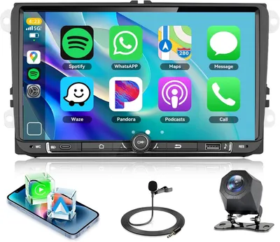 Imagen del producto de Radio para coche con pantalla táctil de 9 pulgadas, compatible con Carplay, Android Auto, GPS y Bluetooth