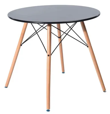 Productafbeelding van Ronde eettafel, keukentafel, 80 cm diameter, zwart, houtlook, 74 cm hoog