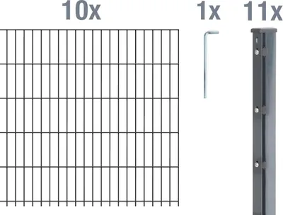 Produktbild von Alberts Doppelstabmattenzaun 6-5-6, Matten 2,50 m, Höhe 1,23 m, Länge 25 m, anthrazit, Zaun als Komplettset, Pfosten mit Klemmlasche 60x40 mm