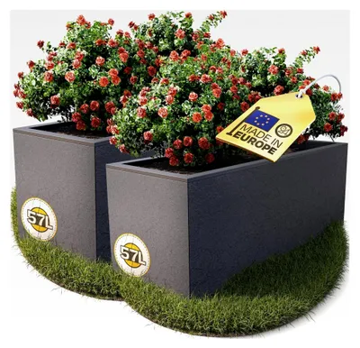 Produktbild von Pflanzkübel Vulkan, 57L Pflanzvolumen, rechteckig, Blumenkasten mit Wasserspeicher, Balkon Terrasse, Blumenkübel (2X Anthrazit)