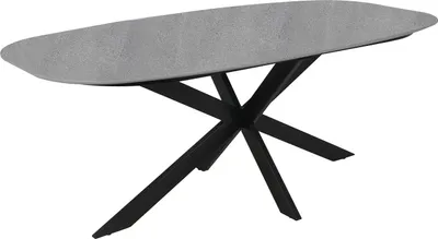 Produktbild von byLIVING Esstisch OVAL / Bootsform / Tischplatte in Naturstein-Optik grau / Gestell Metall schwarz / 200 x 100, H 76 cm
