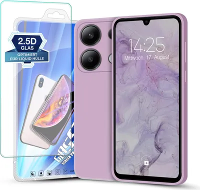 Produktbild von Hülle für Xiaomi Redmi Note 13 mit 9H Displayglas Displayschutz Plus Case Cover Bumper Silikon Softgrip Schutzhülle Farbe: Lila