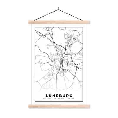 Produktbild von MuchoWow® Textilposter Karte - Lüneburg - Stadtplan 40x60 cm mit holzfarbenen Rahmen - Poster