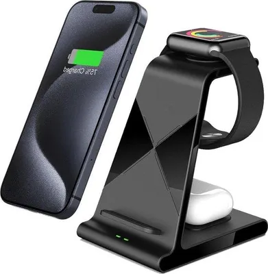 Obrázok produktu pre Bezdrôtová nabíjacie stanica 3 v 1 pre iPhone a Apple Watch – rýchlosť – čierna