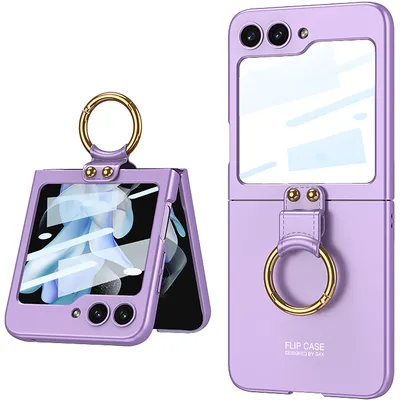 Obrázek produktu pro Pouzdro pro Samsung Galaxy Z Flip 5 Tenké matné tvrdé PC kryt s integrovanou ochranou displeje a kroužkovým držákem Fialová