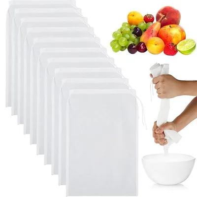 10 Nussmilchbeutel 20×30 cm Filterbeutel mit Kordelzug