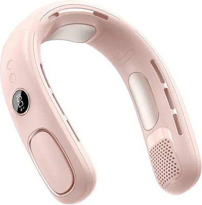 Image de Ventilateur de cou électronique, sans fil, rechargeable, écran numérique, refroidisseur portable, pour adultes et enfants, rose