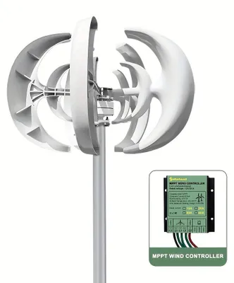 Productafbeelding van Windturbine - Verticale Windmolen - 1000W - 12V/24V - 5 Bladen - Ingebouwde LED Lamp