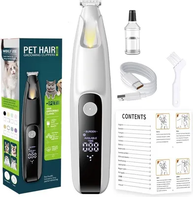 Obrázok produktu pre INF LED displej Pet Hair Trimmer Nízka hlučnosť Strihač psov a mačiek biely
