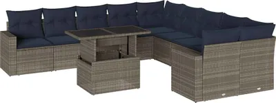 Produktbild von vidaXL 11-teiliges Gartensofa-Set mit Kissen, grau, Polyrattan