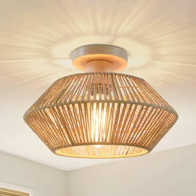 Boho Rotan Deckenleuchte, handgewebt, Ø32,5 cm, E27