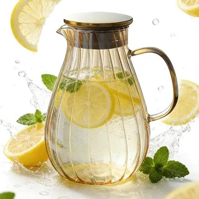 Productafbeelding van Glazen karaf met deksel 1,9 L borosilicaatglas, hittebestendige waterkan met handvat