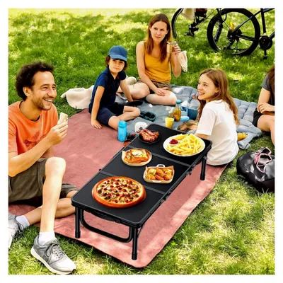 Produktbild von Campingtisch Klapptisch 87x40x26cm (LxBxH) mit dickem Aluminiumrahmen, niedriger Picknicktisch, leichter Gartentisch, Koffertisch, Grilltisch, tragbar für Camping, Party, Strand, Balkon (ganz schwarz)
