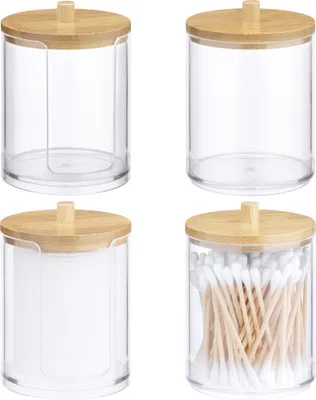 Produktbild von Navaris 4x Aufbewahrung für Wattestäbchen stapelbar - Badezimmer Organizer - Behälter für Wattepads - Bad Spender Halter Box - 4 Stück im Set - Bambus