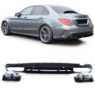 Produktbild von Sport Heckdiffusor mit Endrohren Schwarz für Mercedes C Klasse W205 Limo 18-21