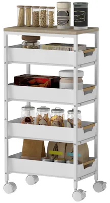 Zdjęcie produktu dla Wózek kuchenny HOMCOM z 5 półkami i 4 wysuwanymi szufladami, biały