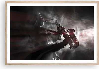 Produktbild von Gerahmtes Poster - Rahmen in heller Eiche - Musiker Saxophonist Schwarz - 91,5x61 cm - Wand Bild - Wanddeko - Wandbilder - Wandposter - Bilderrahmen - Bilder - Kunstdruck - Wandbild - P2NAA91x61-4276