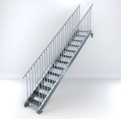Produktbild von Stahltreppe 13 Stufen bis Höhe 260 cm, Laufbreite : 60 cm beidseitiges Geländer ST 3 (31 / 9 mm schmal)