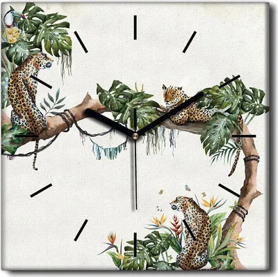 Produktbild von Coloray Uhr auf Leinwand 30x30 cm Wand Uhr Dekoration Wohnzimmer Segeltuch schwarze Hände -GEPARD Tropics Tier.