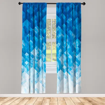Produktbild von ABAKUHAUS Geometrisch Vorhänge 2 Panel Set für Wohnzimmer Schlafzimmer Nachbildung, Geometrische Farbverlauf Digital Textur Mit Mosaik Dreieck Pixel Graphic Druck, 150 cm x 175 cm, Hellblau