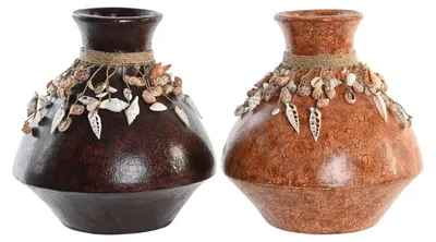 Vase aus Bambus und Muscheln, mehrfarbig, 30x30x32 cm