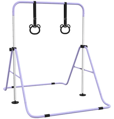 Produktbild von Kinder-Turnbarren mit Ringen, höhenverstellbar, klappbar, rutschfest, Stahlrahmen, 148x105x88-128 cm, Pink