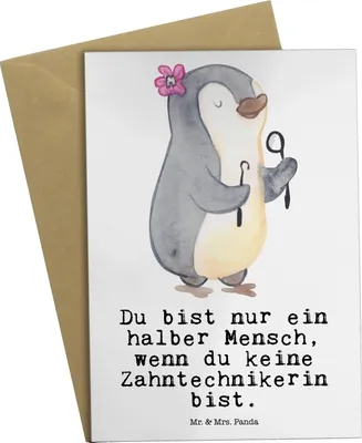 Produktbild von Mr. & Mrs. Panda Grußkarte Zahntechnikerin Herz - Weiß - Geschenk, hochzeitskarten, Grußkarten, osterkarte, weihnachtskarten, einladungskarten