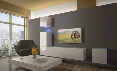 Immagine prodotto di Furnitech Parete attrezzata soggiorno - Parete attrezzata moderna - Scaffali e mobile TV - Mobili soggiorno senza LED (AN15-18W-HG2 1B)