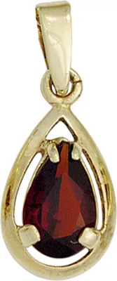 Produktbild von Anhänger mit Granat glatt rot Tropfen 333 Gold Gelbgold Halsschmuck Damen