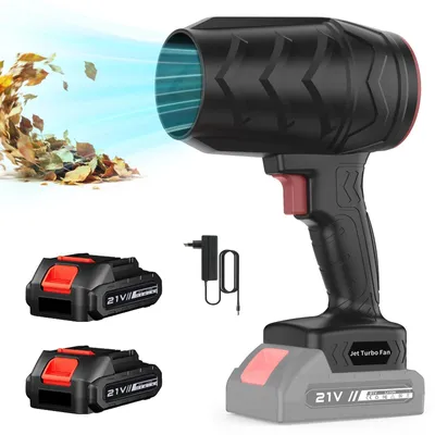 Image de Souffleur à feuilles sans fil, alimenté par batterie - Turbine de 21V - 36000 tr/min - Moteur sans balais - 2 batteries - Noir
