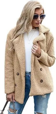 Produktbild von Damen Kuschelige Faux-Sherpa-Fleecejacke – Langarm, Knopfleiste, Reverskragen Herbst- & Wintermantel