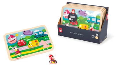 Zdjęcie produktu dla Janod drewniane puzzle pojazdy - zabawka edukacyjna dla maluchów