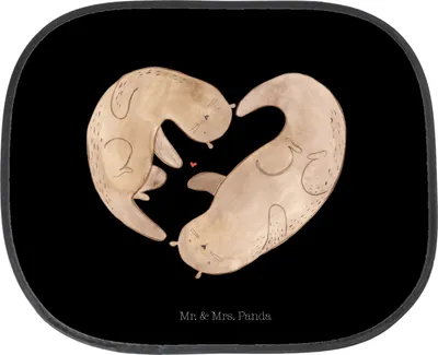 Produktbild von Mr. & Mrs. Panda Sonnenschutz für Auto Otter Herz - Schwarz - Geschenk, fenster, Hochzeitstag, Liebe, Pkw, autofenster, Hitzeschutz