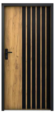 Produktbild von Eingangstür aus Stahl, geschlossen, H207 x B100 cm, Eichenoptik mit schwarzen Streifen - Stärke 68 mm - Türanschlag rechts COBRITA