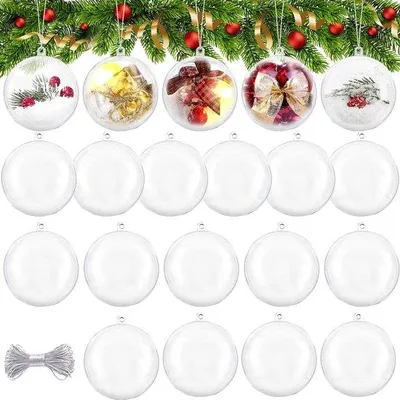 Imagen del producto de Juego de 20 bolas de Navidad de plástico transparente, de 8 cm de diámetro