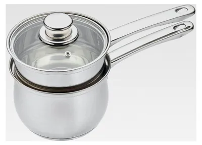 Produktbild von 2-in-1 Kochtopf mit Griff, Pfanne mit Deckel aus Edelstahl, Antihaftbeschichtetes Topfset Induktion, 5L Doppelkessel mit Deckel, Induktionskochfelder, Silber, Ø 16 cm