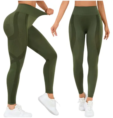 Produktbild von Damen Sport Leggings Push Up - Hoher Bund - Größe XL - Grün - Blickdicht Fitness Tights