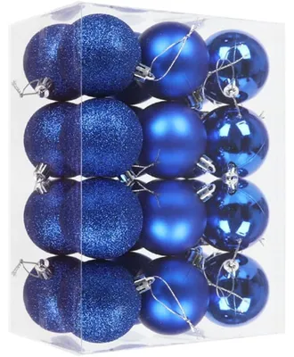 Weihnachtskugeln, blau, 3 cm, 24 Stück, Kunststoff, glänzend/matt/glitzernd